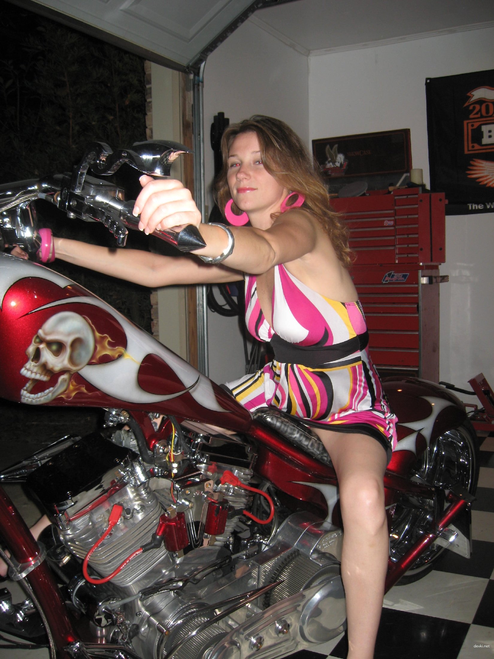 Biker's Wife Strikes Sexy Poses with Motorcycle - Nude Photoshoot