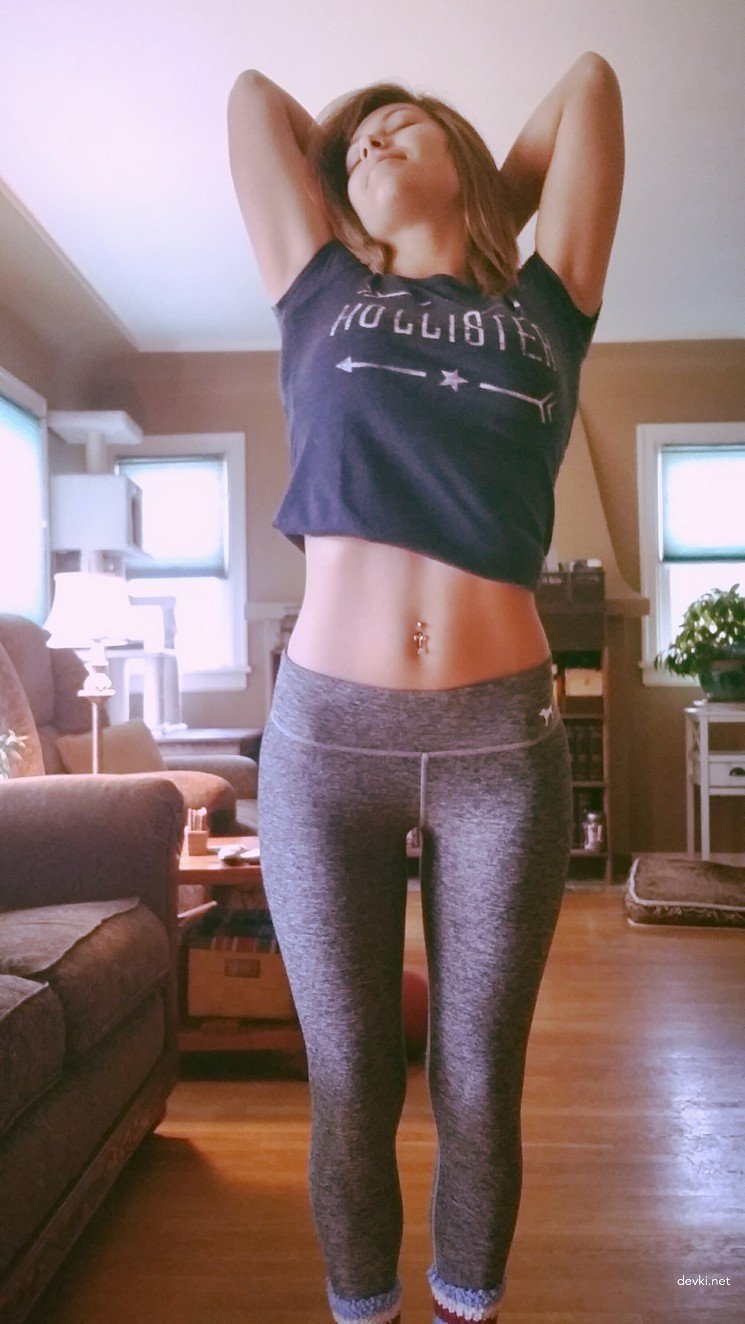 Sexy Girl Takes Off Leggings with Panties - Amateur Photo