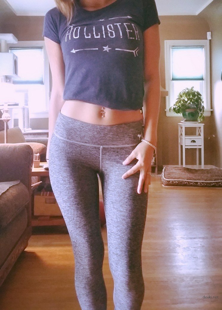 Sexy Girl Takes Off Leggings with Panties - Amateur Photo