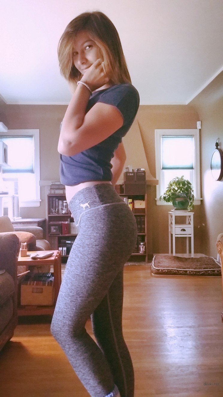 Sexy Girl Takes Off Leggings with Panties - Amateur Photo
