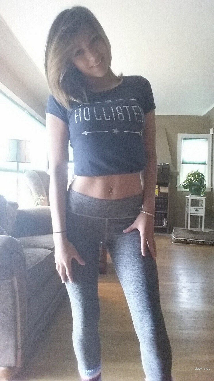 Sexy Girl Takes Off Leggings with Panties - Amateur Photo
