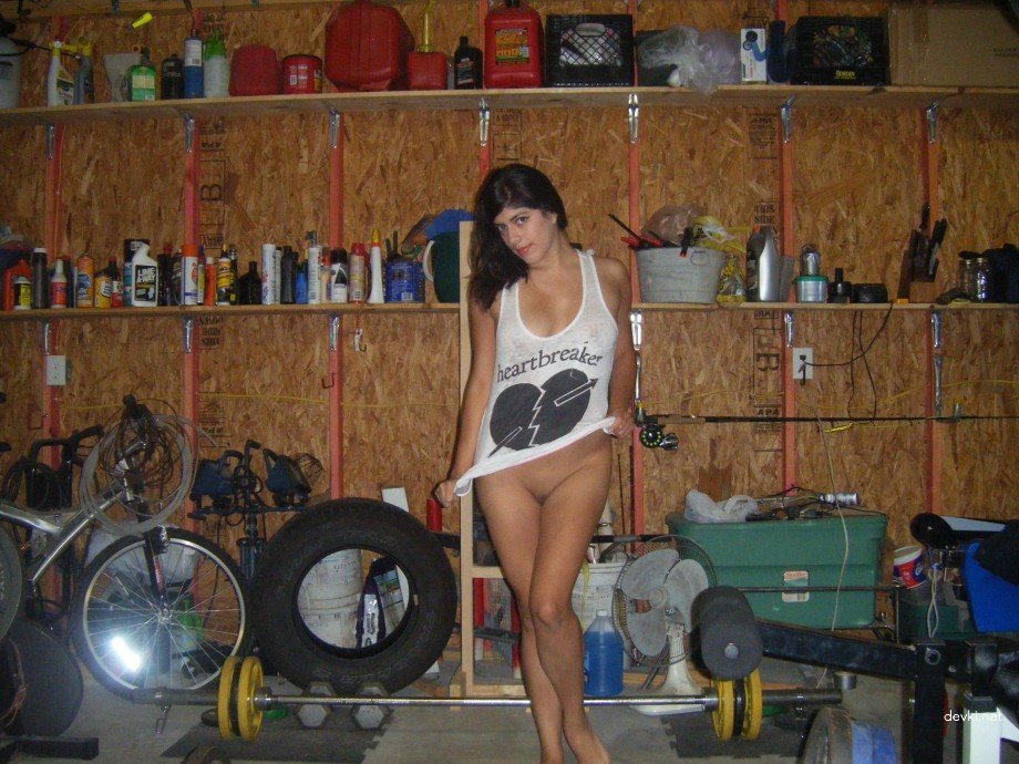 Naked Chick Poses in Garage and Home - Amateur Explicit Photos