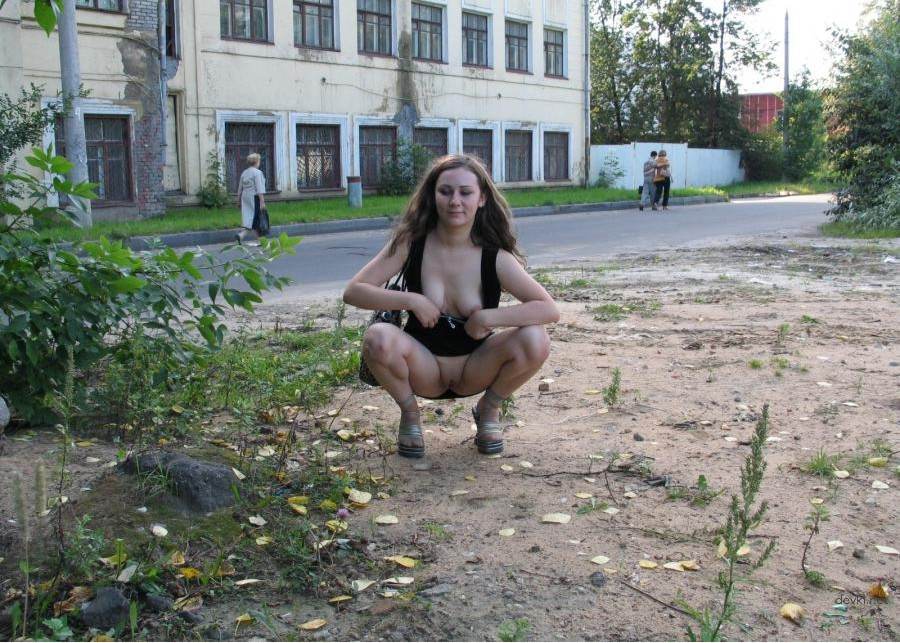 Amateur Teen Exhibitionist Shows Pussy Outdoors
