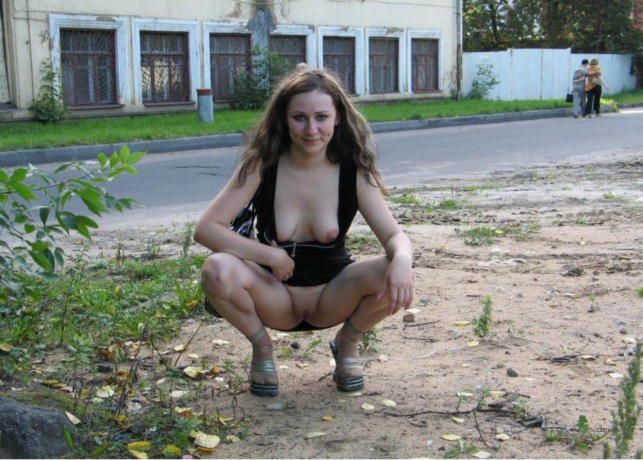 Amateur Teen Exhibitionist Shows Pussy Outdoors