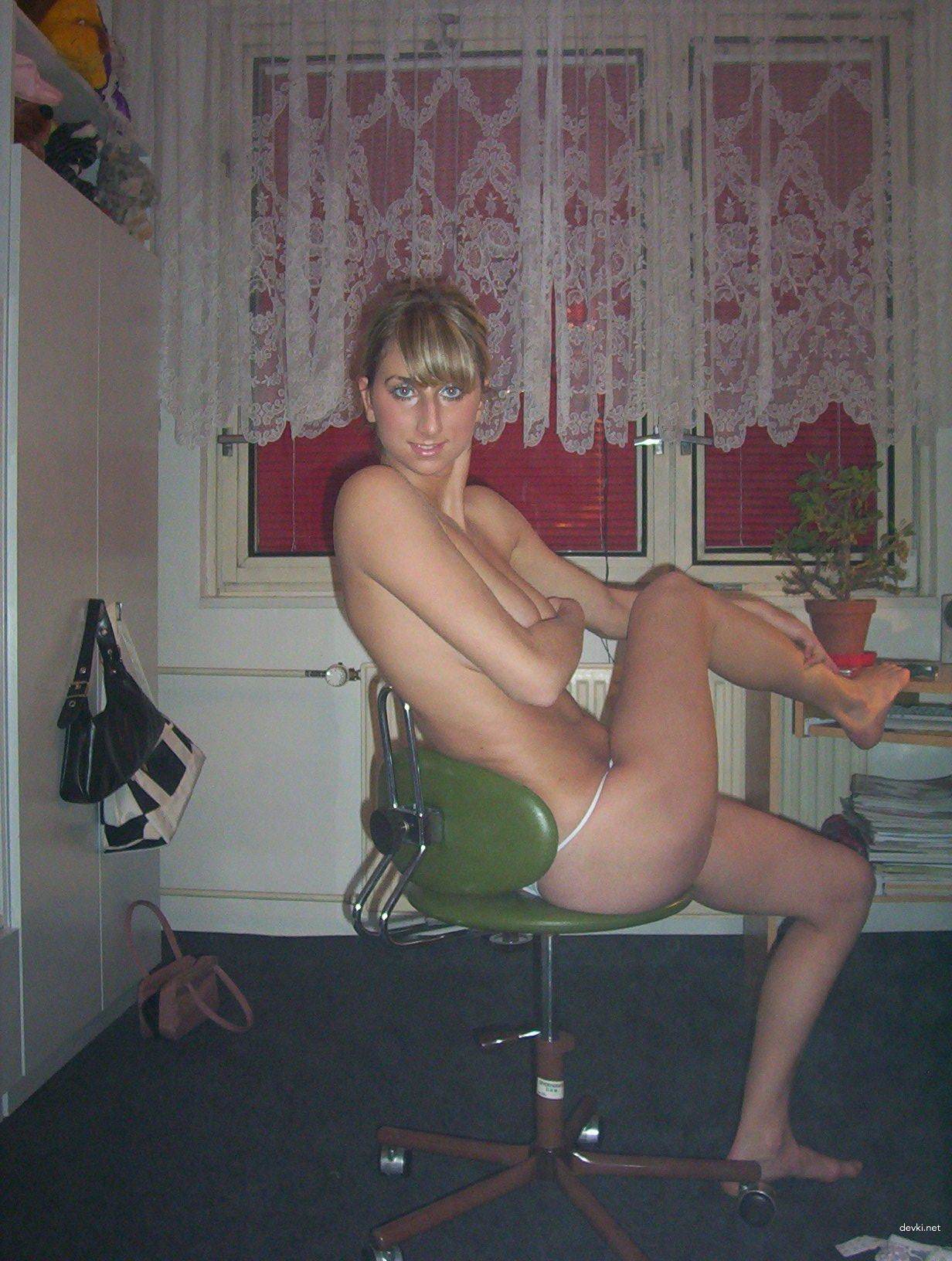 Blonde Poses Explicitly with Friend: Amateur Lesbian Photo Shoot
