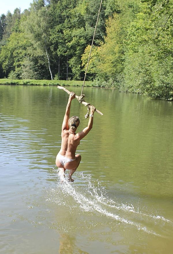 Topless Fun: Naughty Girl Jumping from Tarzan Swing