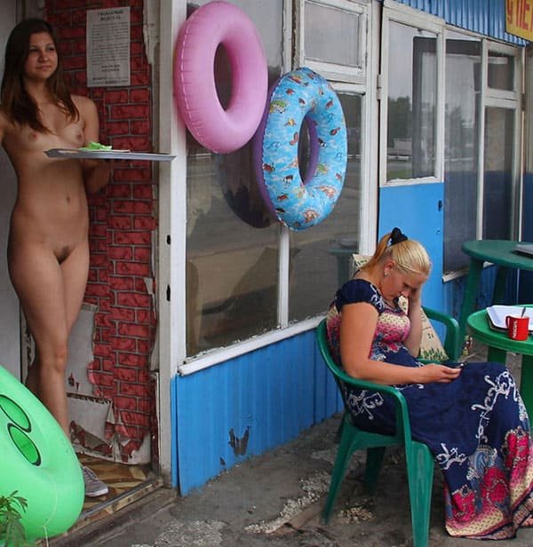 Sexy Waitress in Roadside Cafe: Amateur Photo with Explicit Content
