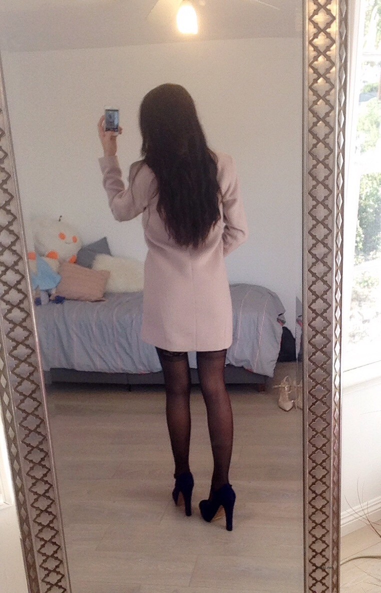 Brunette in Coat and Stockings: Explicit Amateur Photo Shoot
