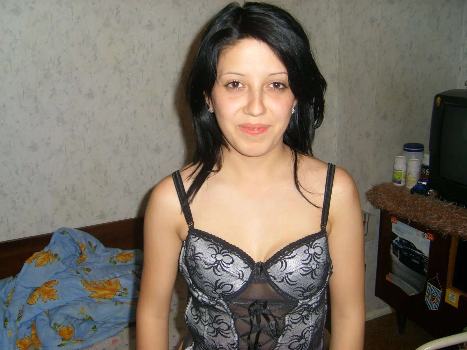 Brunette Poses Nude Showing Pussy Before Bed - Amateur Explicit Photo