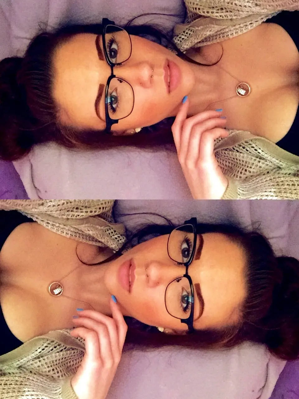 Seductive Girl in Glasses Tempts with Smile - Amateur Explicit Photo