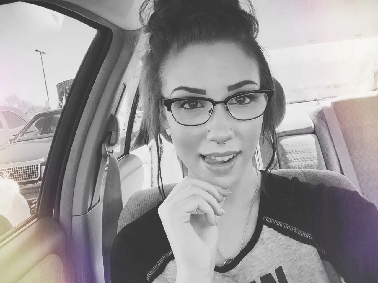 Seductive Girl in Glasses Tempts with Smile - Amateur Explicit Photo
