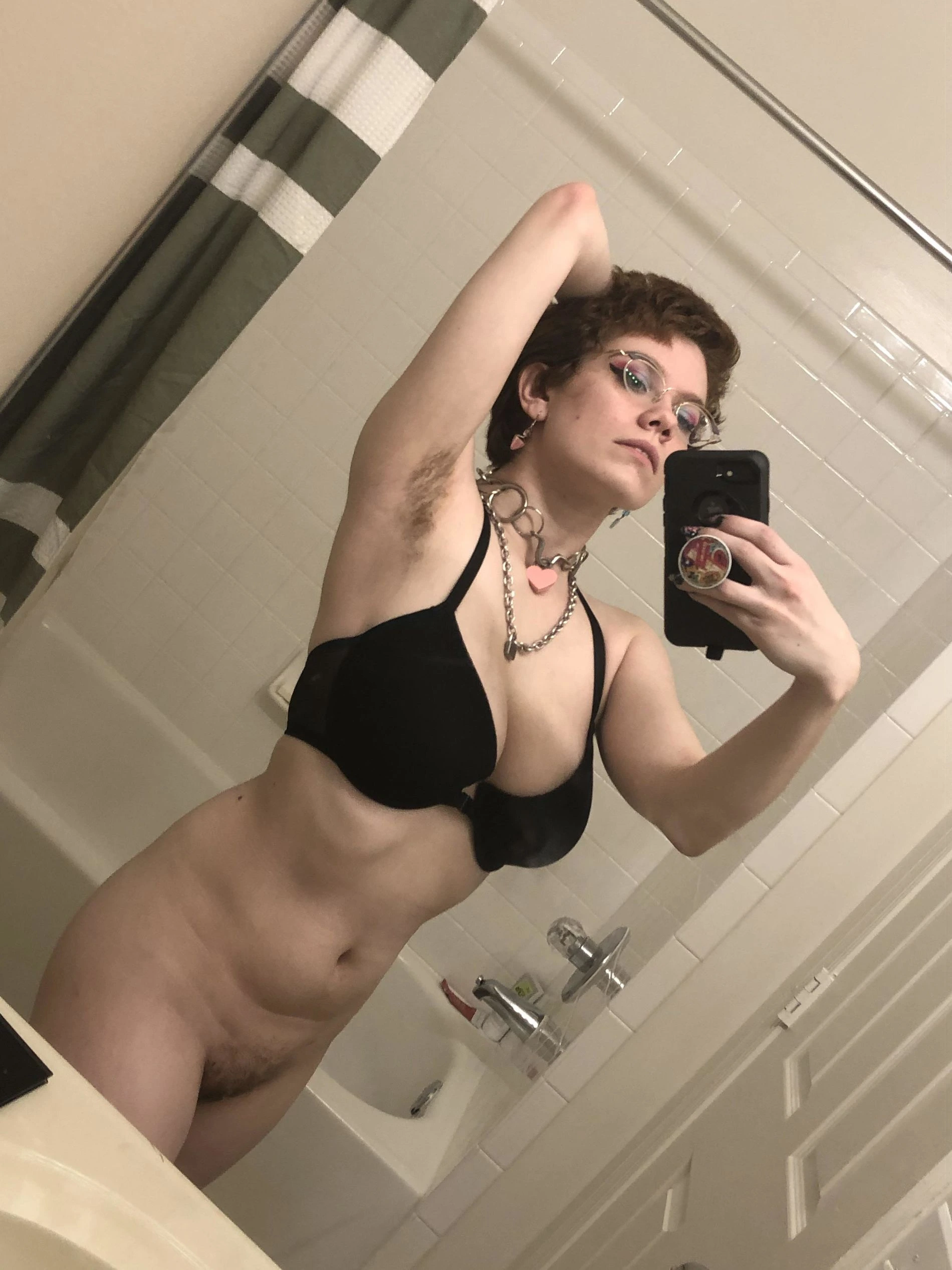 Sexy Girl in Glasses Takes Mirror Selfie Showing Off Her Hot Body and Nice Boobs